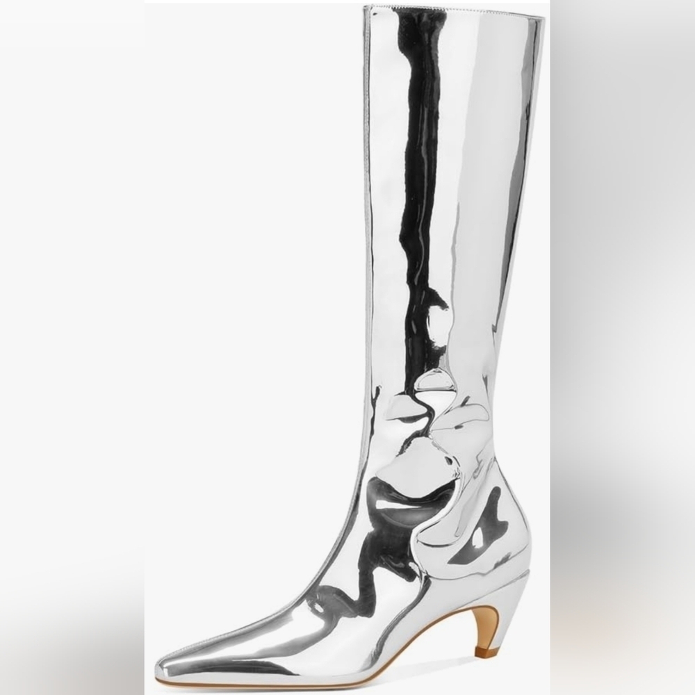 NIB Women's Silver Metallic Knee High Boots - Picture 4 of 7